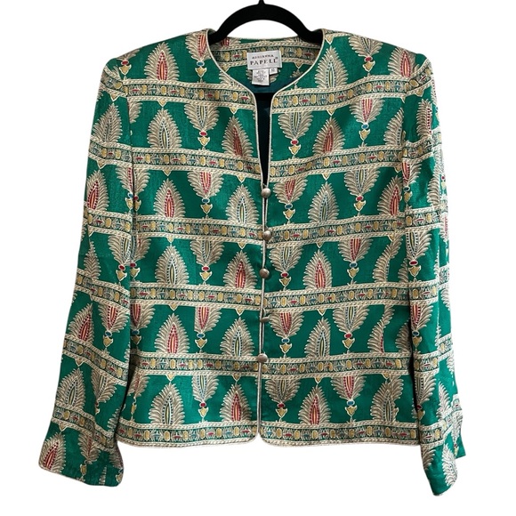 Vintage Adrianna Papell Blazer Jacket - Size 10 Emerald Green Gold Details - Picture 1 of 15
